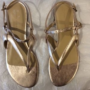 - Gold metallic flat leather sandals with studs NWOT